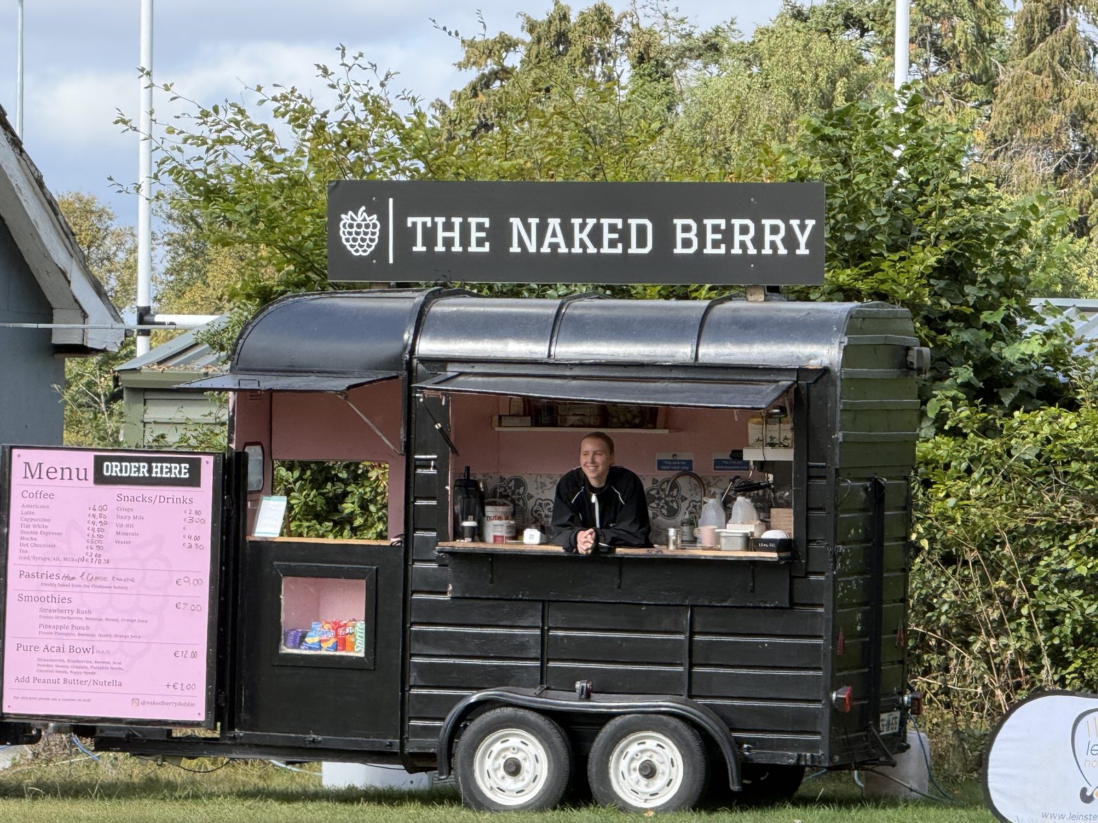The black Naked Berry horsebox coffee unit with its hatch open